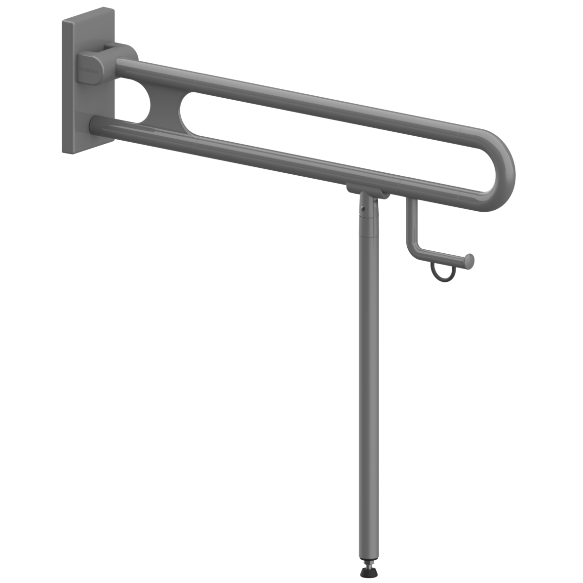 Nylon Care Stützklappgriff vario, mit Grundplatte, mit Papierrollenhalter und Bodenstütze (800 mm), L = 900 mm, Dunkelgrau, Antibac Nylon Care Stützklappgriff vario, mit Grundplatte, mit Papierrollenhalter und Bodenstütze (800 mm), L = 900 mm, Dunkelgrau, Antibac