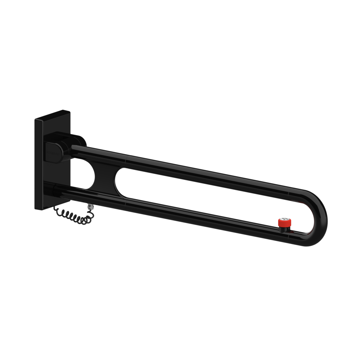 Nylon Care Stützklappgriff vario, mit Grundplatte, mit 1 E-Taster (RUF: Schließer), L = 850 mm, Anschluss verdeckt mit Montageplatte, Schwarz