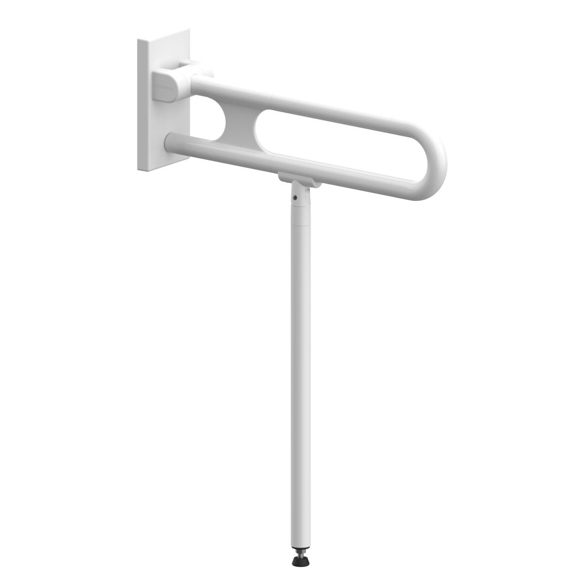 Nylon Care Stützklappgriff vario, mit Grundplatte, mit Bodenstütze (800 mm), L = 600 mm, Weiß Nylon Care Stützklappgriff vario, mit Grundplatte, mit Bodenstütze (800 mm), L = 600 mm, Weiß