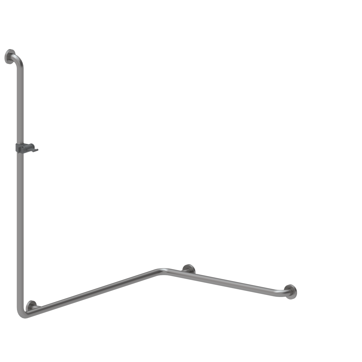Inox Care Shower handrail, with shower head rail, left, 1100 x 750 x 1200 mm, Stainless steel, shower head holder, colour dark grey (018)