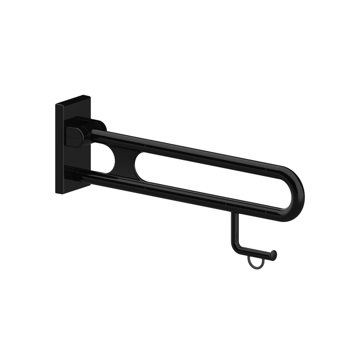 Nylon Care Stützklappgriff vario, mit Grundplatte, mit Papierrollenhalter, L = 725 mm, Schwarz
