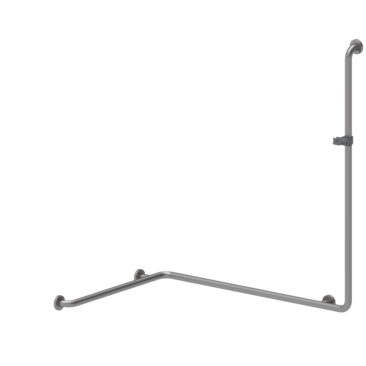 Inox Care Shower handrail, with shower head rail, right, 750 x 1100 x 1200 mm, Stainless steel, shower head holder, colour dark grey (018)