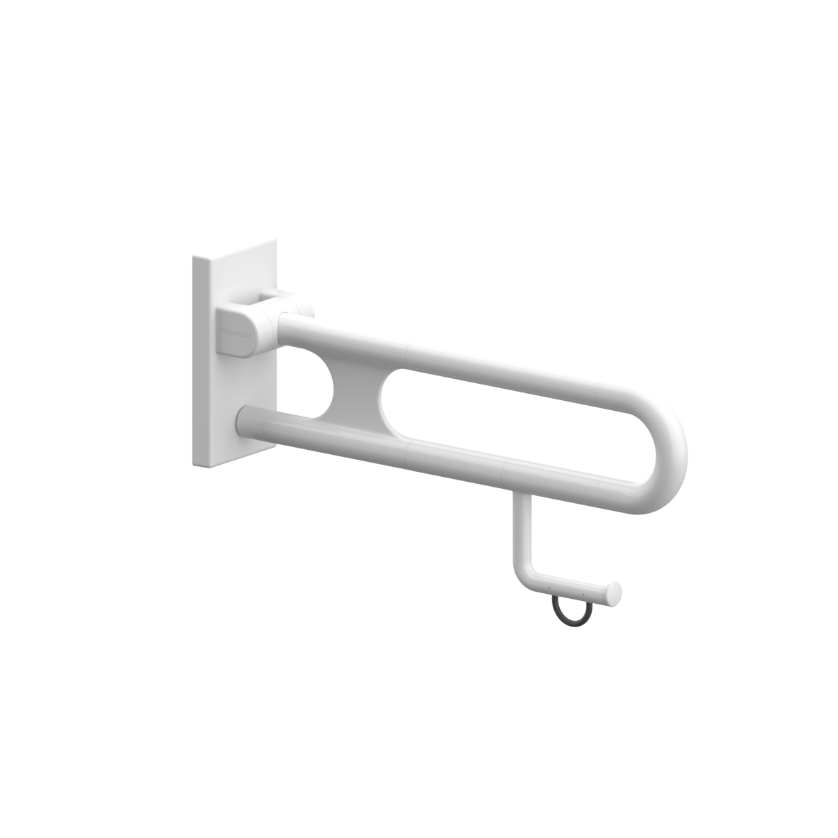 Nylon Care Lift-up support rail vario, with base plate, with Toilet roll holder, L = 600 mm, White