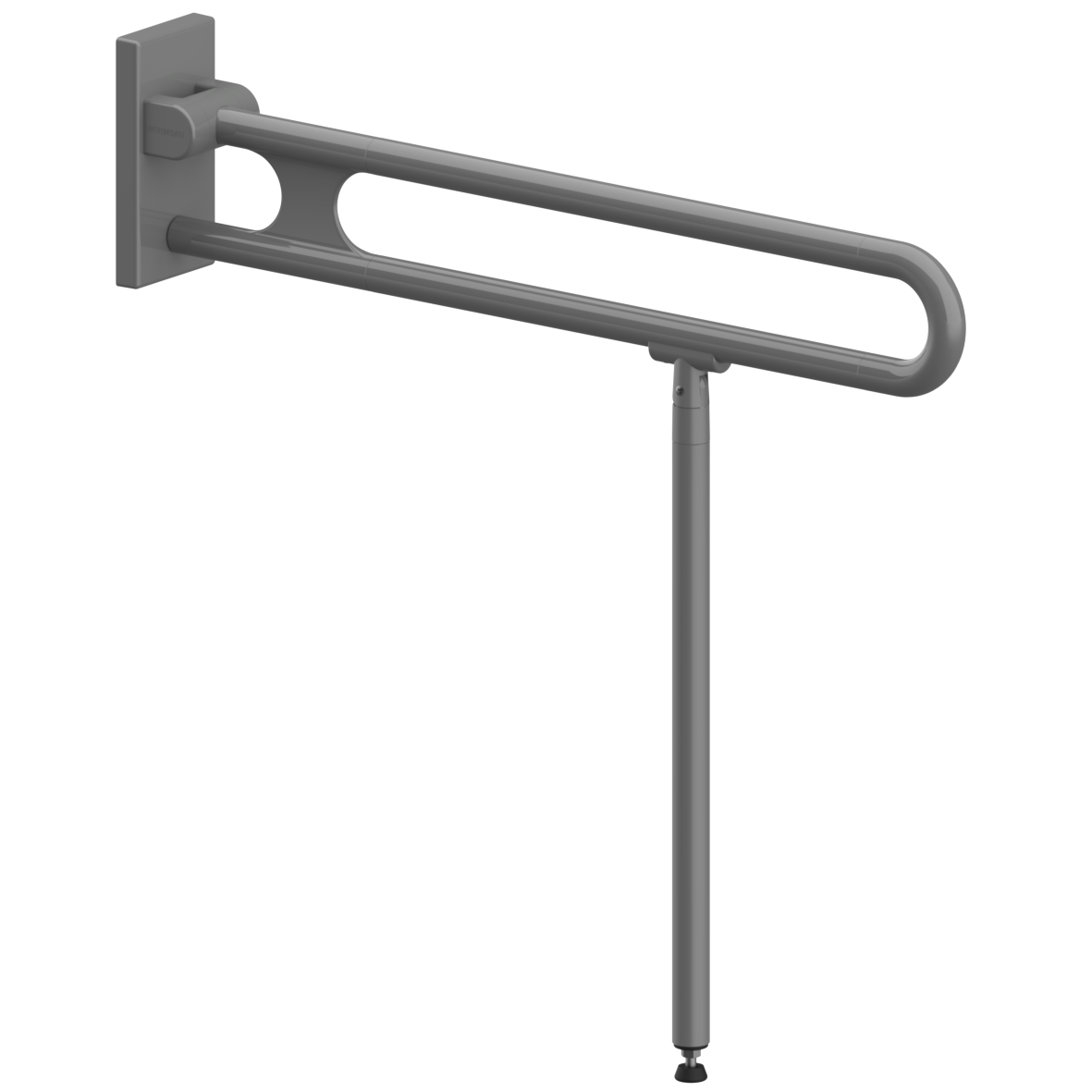 Nylon Care Stützklappgriff vario, mit Grundplatte, mit Bodenstütze (800 mm), L = 900 mm, Dunkelgrau, Antibac Nylon Care Stützklappgriff vario, mit Grundplatte, mit Bodenstütze (800 mm), L = 900 mm, Dunkelgrau, Antibac
