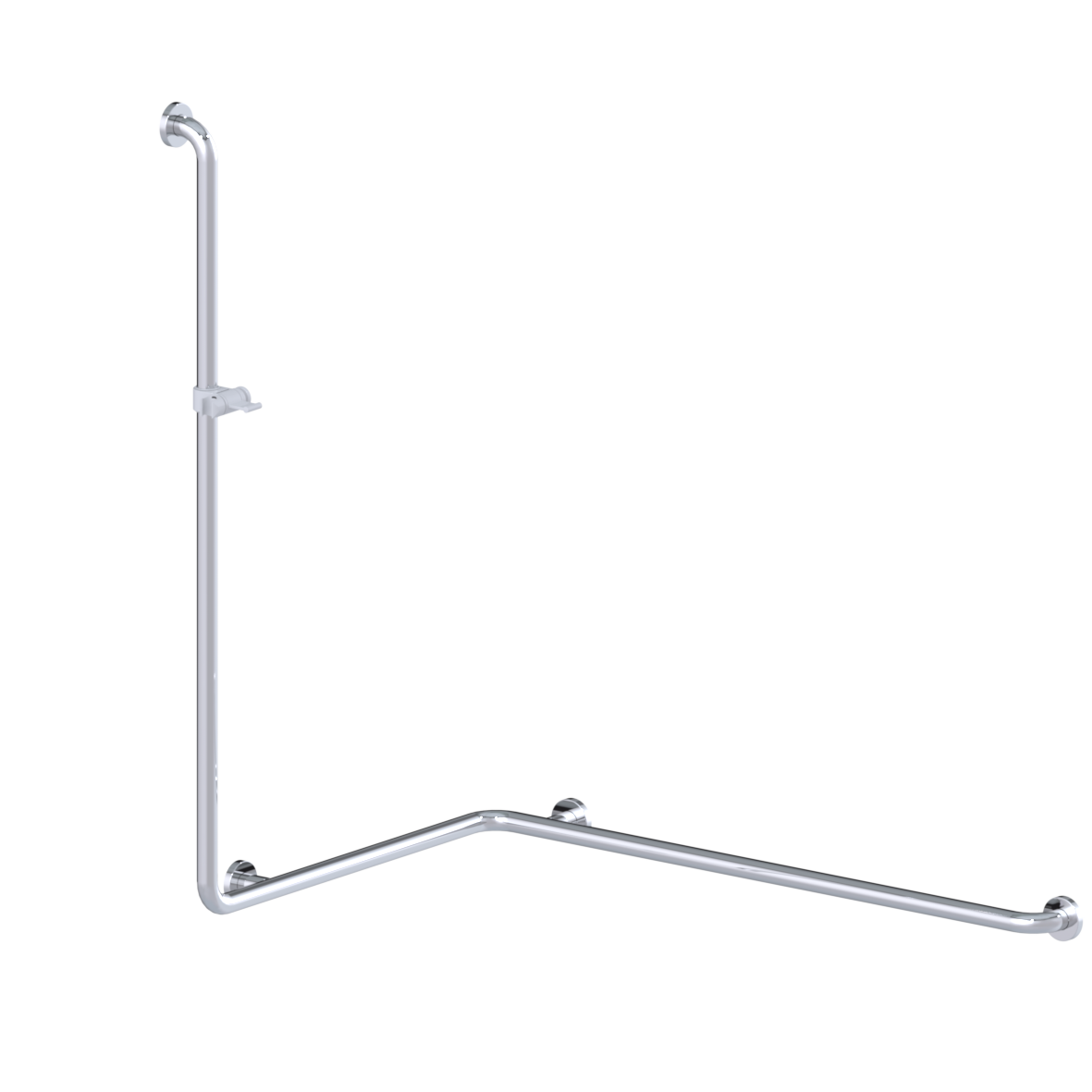 Inox Care Main courante de maintien, avec barre support de douchette, gauche, 750 x 1100 x 1200 mm, Poli brillant