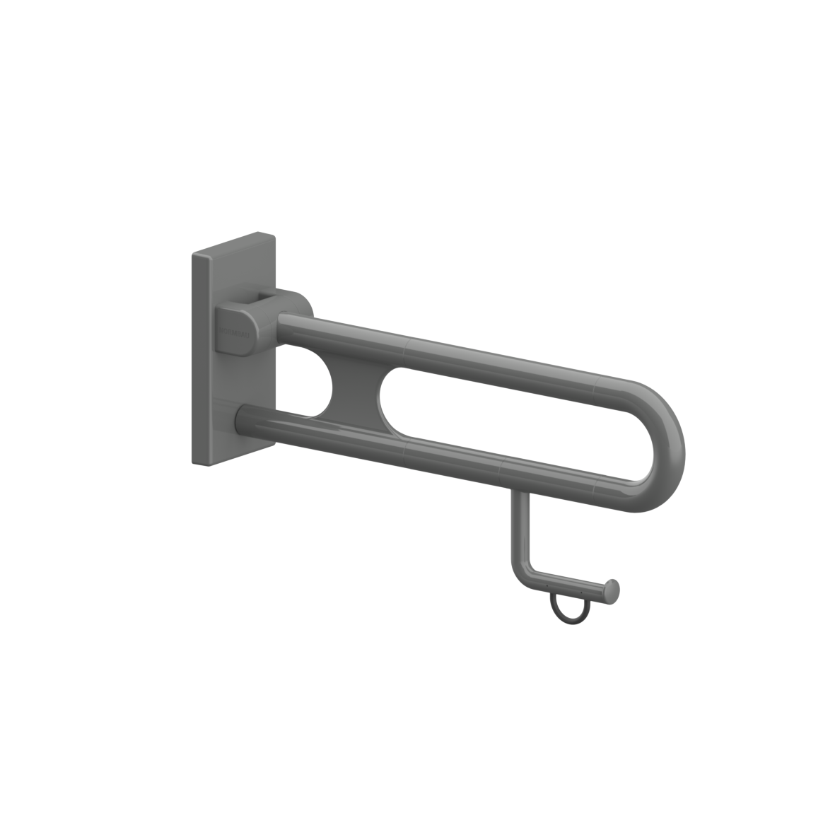 Nylon Care Stützklappgriff vario, mit Grundplatte, mit Papierrollenhalter, L = 600 mm, Dunkelgrau
