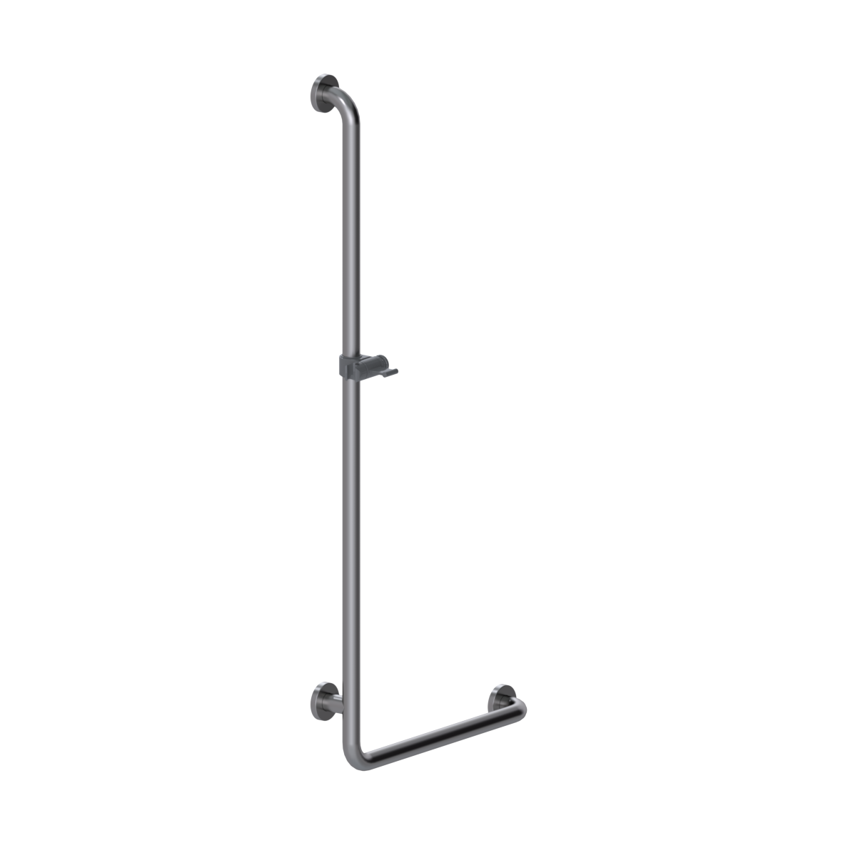 Inox Care Grab rail, with shower head holder, 90°, left, 500 x 1200 mm, Stainless steel, shower head holder, colour dark grey (018)