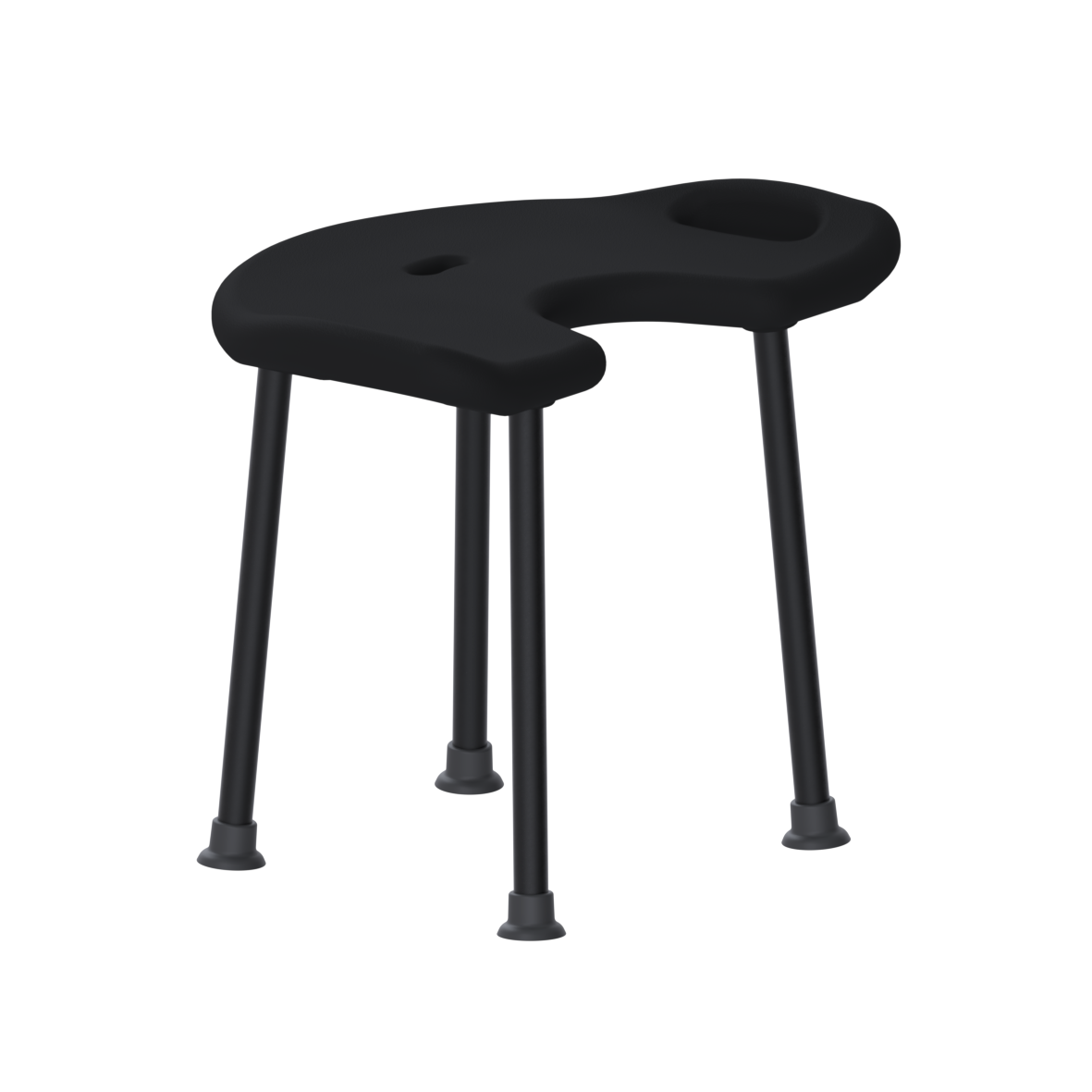 Cavere Care Hocker, mit Hygieneaussparung, 595 x 410 x 510 mm, Cavere Carbonschwarz, Polster schwarz