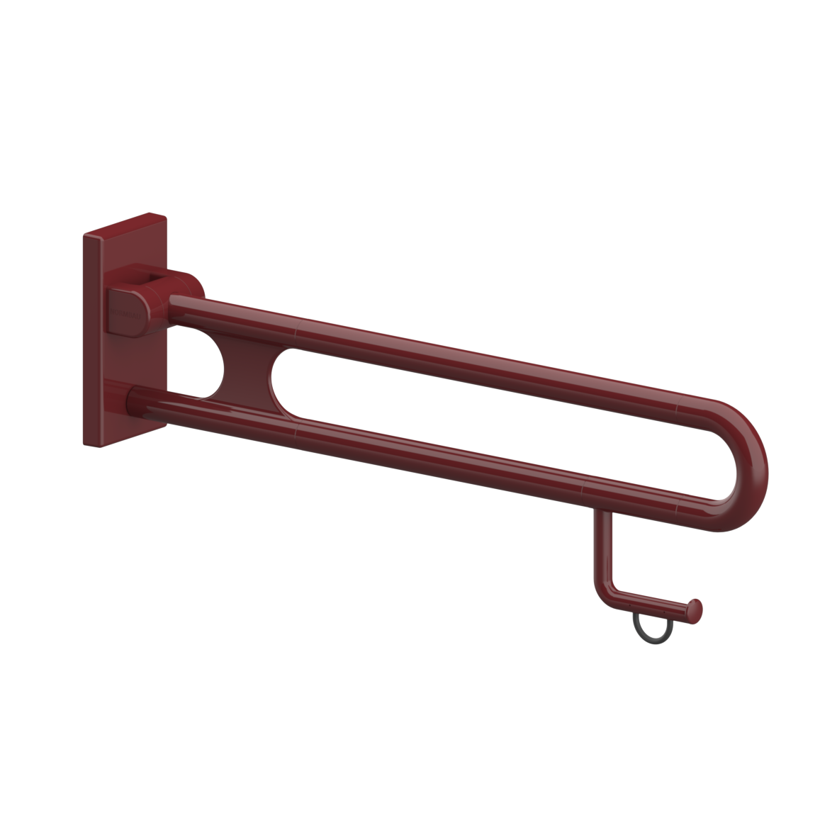 Nylon Care Stützklappgriff vario, mit Grundplatte, mit Papierrollenhalter, L = 850 mm, Dunkelrot