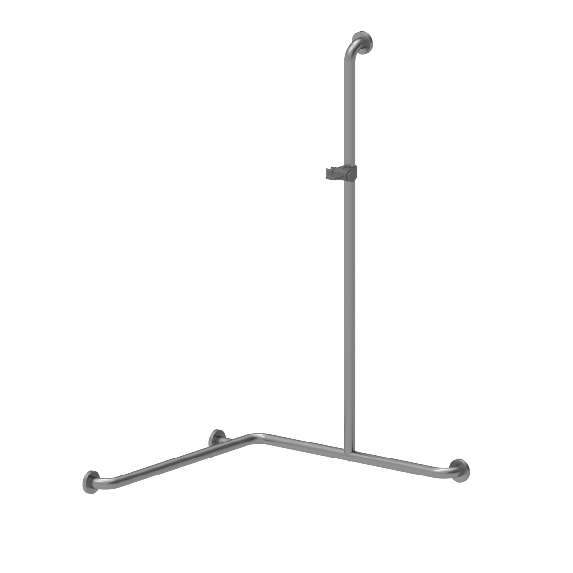 Inox Care Shower handrail, with shower head rail central, right, 750 x 750 x 1200 mm, Stainless steel, shower head holder, colour dark grey (018)
