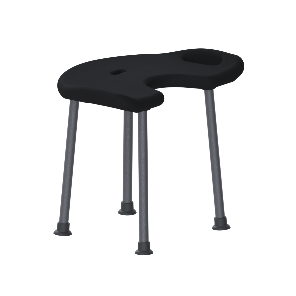 Cavere Care Stool, with hygiene recess, 595 x 410 x 510 mm, Cavere Metallic anthracite, padded, colour black