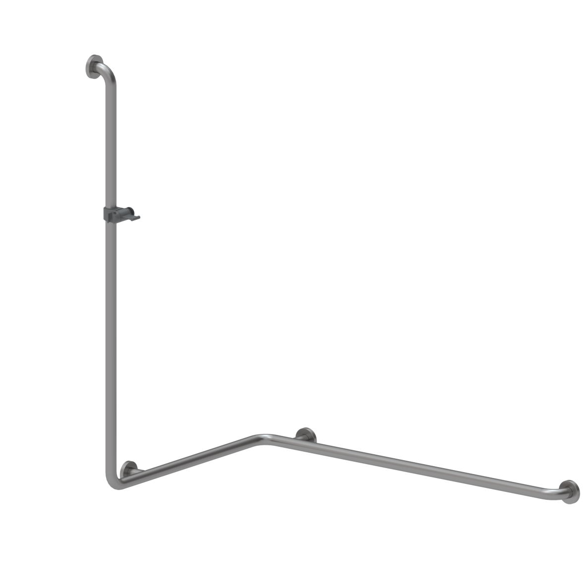Inox Care Main courante de maintien, avec barre support de douchette, gauche, 1100 x 750 x 1200 mm, Inox, Support de douche en gris foncé (018)
