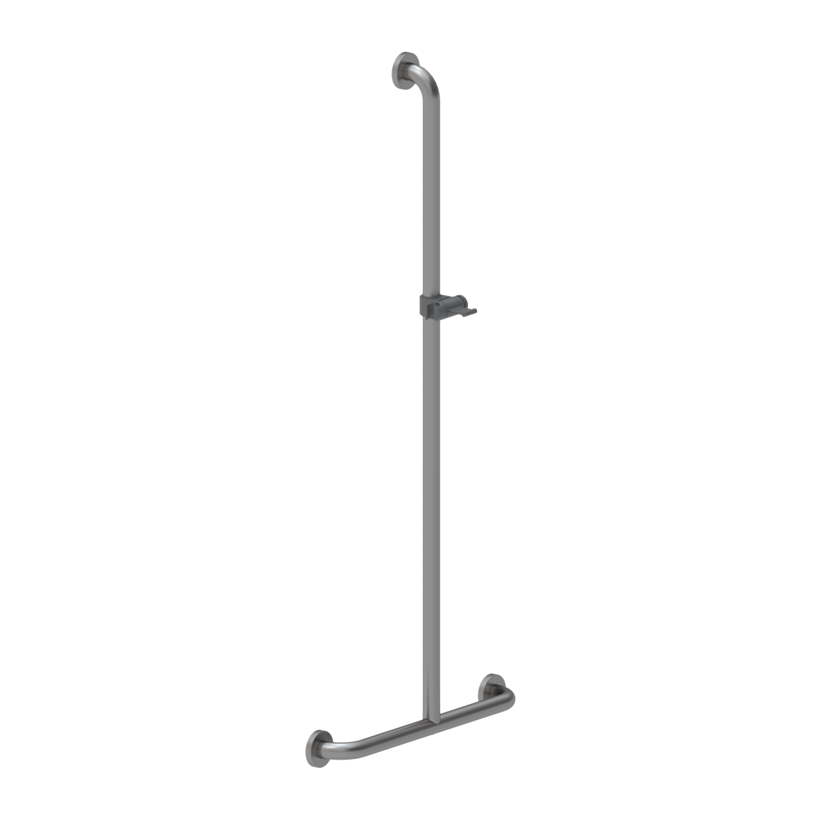 Inox Care Shower handrail, with shower head rail, left and right, 500 x 1200 mm, Stainless steel, shower head holder, colour dark grey (018)