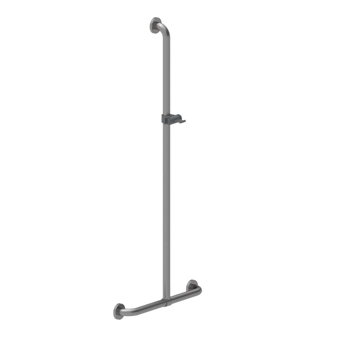 Inox Care Main courante de maintien, avec barre support de douchette à position réglable, 500 x 1200 mm, Satiné, Support de douche en gris foncé (018)