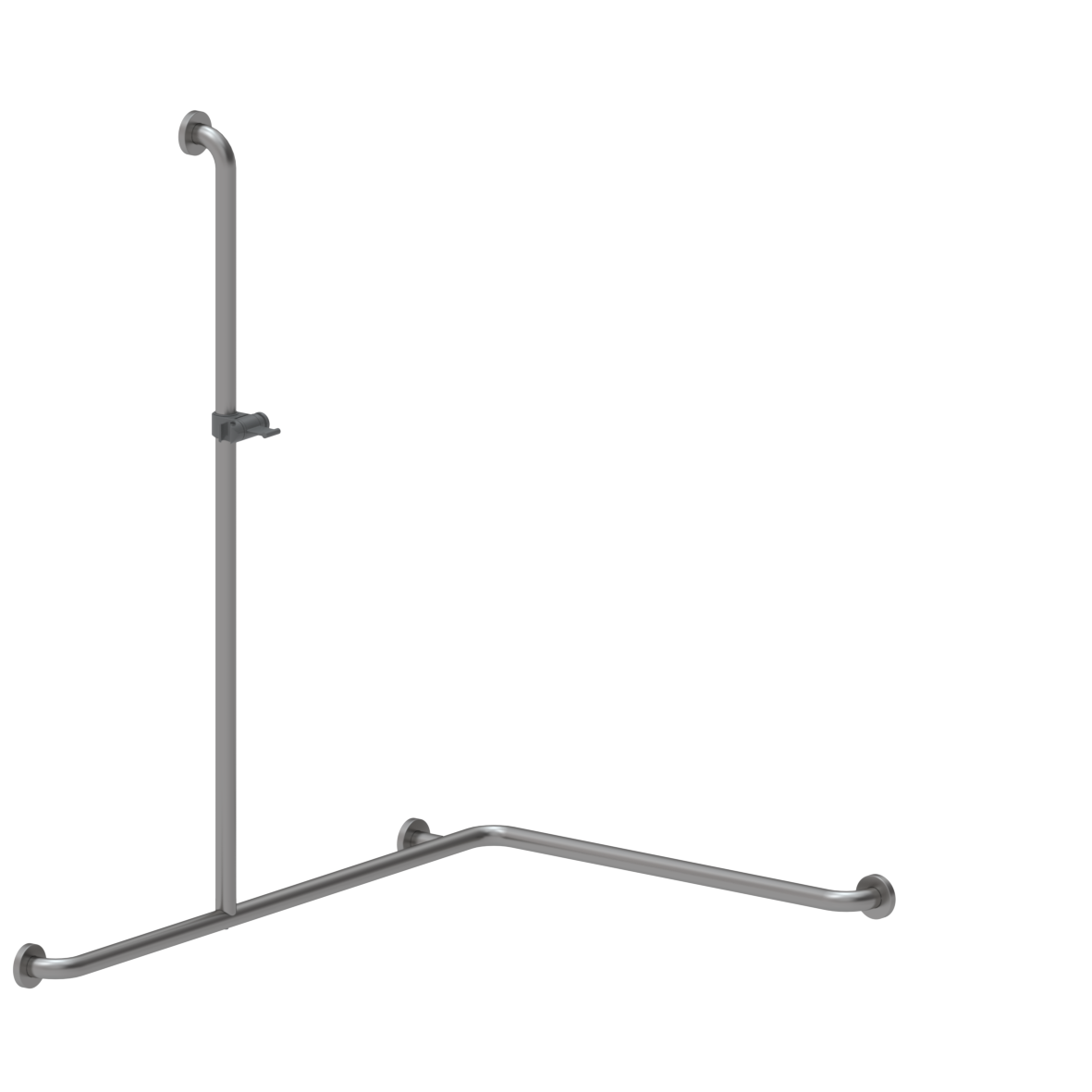 Inox Care Main courante de maintien, avec barre support de douchette central, gauche, 750 x 1100 x 1200 mm, Inox, Support de douche en gris foncé (018)