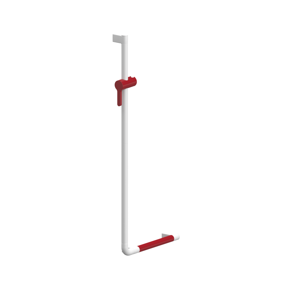 Verso Care Duo Winkelgriff, mit Brausehalter, 90°, links, 400 x 1100 mm, Rot-Weiß