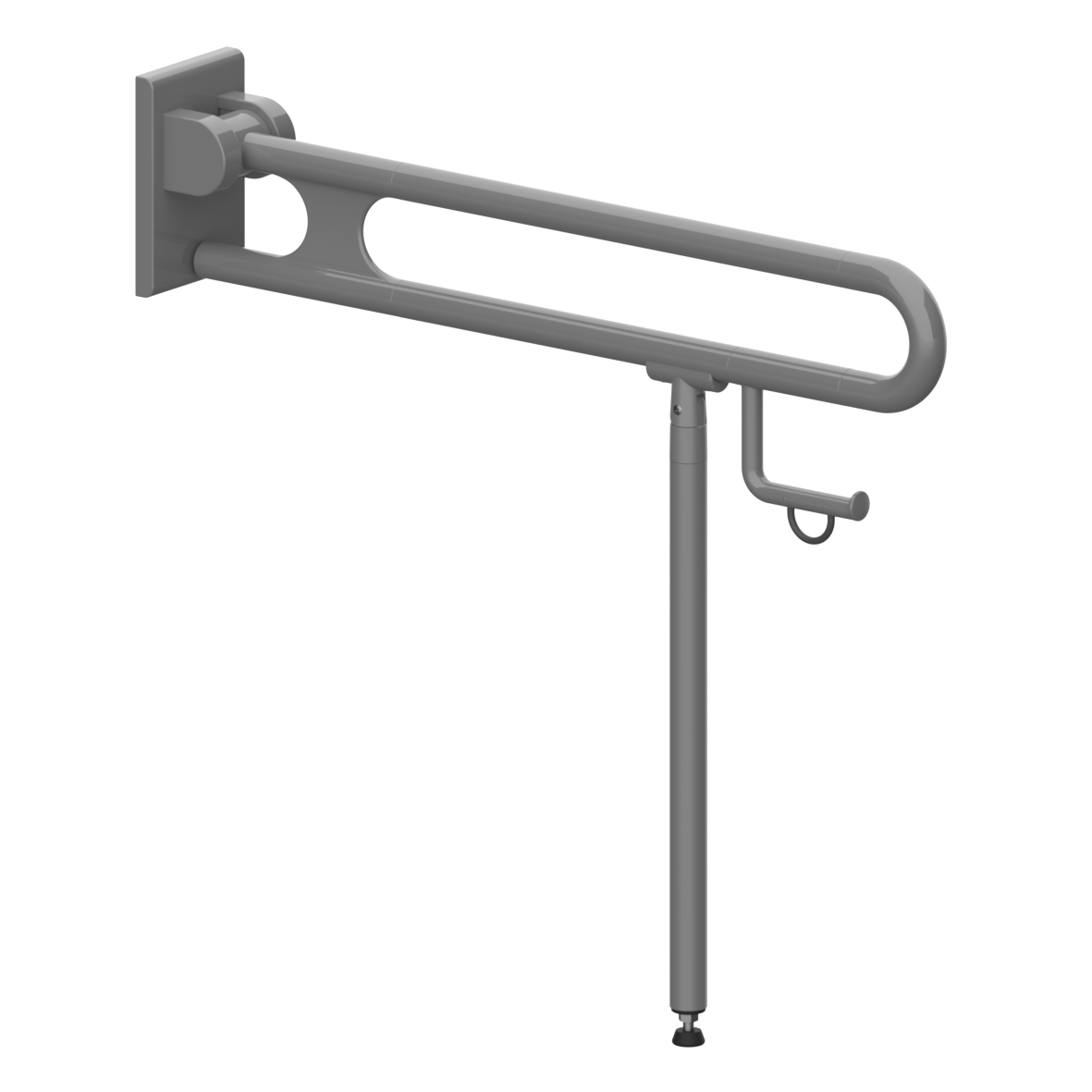 Nylon Care 300 Lift-up support rail, with toilet roll holder and floor support (750 mm), left and right, L = 850 mm, Dark grey