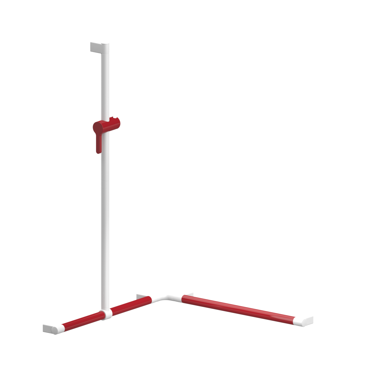 Verso Care Duo Duschhandlauf, mit verschiebbarer Brausehalterstange, links, 750 x 750 x 1100 mm, Rot-Weiß